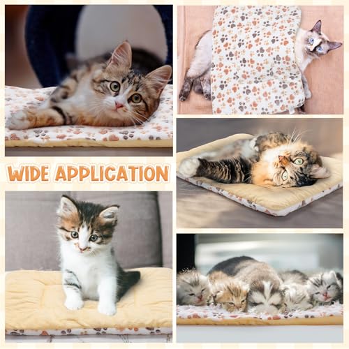 2 Pack Self Warming Cat Dog Bed Pet Mat 27" x 19" Soft Thermal Dog Pad with Cute Prints Reversible Washable Thickened Crate Mat for Indoor Outdoor Kittens Small Pets Feral(White) - color: White