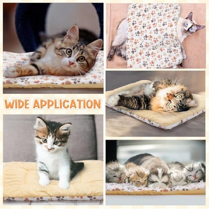 2 Pack Self Warming Cat Dog Bed Pet Mat 27" x 19" Soft Thermal Dog Pad with Cute Prints Reversible Washable Thickened Crate Mat for Indoor Outdoor Kittens Small Pets Feral(White) - color: White