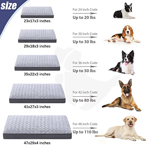 Dog Crate Bed Waterproof for Medium Dogs - Rose Velvet Soft Fluffy Washable With Removable Cover & Anti-Slip Bottom, 29 x 18 Inch, Light Gray - color: Light Grey, size: 29.0"L x 18.0"W x 3.0"Th