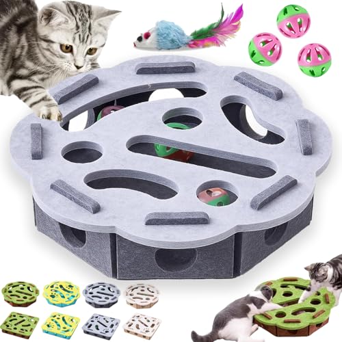 GDSAFS Cat Scratch Puzzle Enrichment Box, Cat Nail File Enrichment Box with Balls, Interactive Cats Scratches Puzzle Boxs - Bite & Scratch Resistant, for Indoor Bored Cats Scratching Hunting (Gray-B) - color: Gray-B