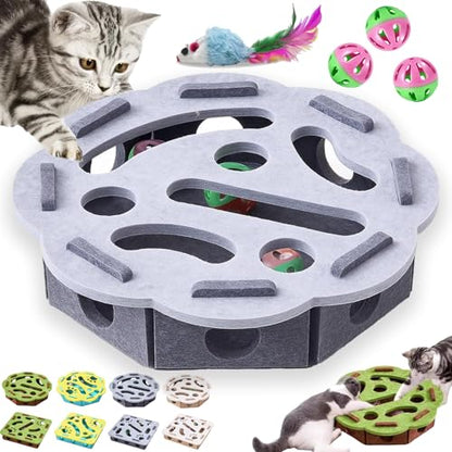 GDSAFS Cat Nail File Enrichment Box, Cat Scratch Puzzle Enrichment Box, Interactive Felt Cats Puzzle Toy with Bell, Bite & Scratch Resistant, for Indoor Cats Scratching Hunting Mental (Turquoise-B) - color: Turquoise-B