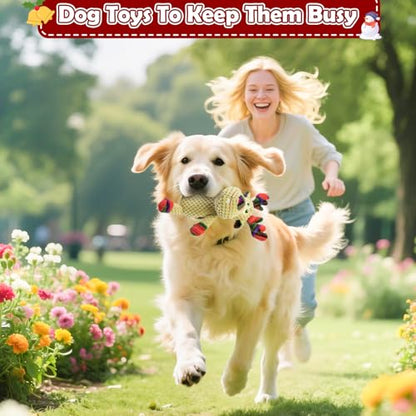 Christmas Dog Toy Squeaky Interactive Dog Toys Puppy Teething Chew Toy Deer Shape Stuffed PP Cotton Crinkle Sound Paper Tail, for Large Medium Small Breeds， Indoor Outdoor Play