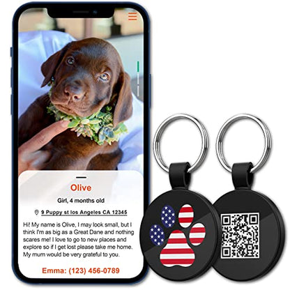 QR Code Pet ID | Personalized Dog & Cat Collar Tag | Online Profile with Instant Scanned Location Alert Email - style: USA Patriot