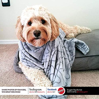 SPOT Snuggler Bones Blanket - Ultra Soft, Machine Washable Dog Blanket for Beds, Furniture Protection, Travel, and Crates - 40 x 60 inch, Grey Fleece Throw with Bone Print Design - size: 40 x 60", style: Bones Print