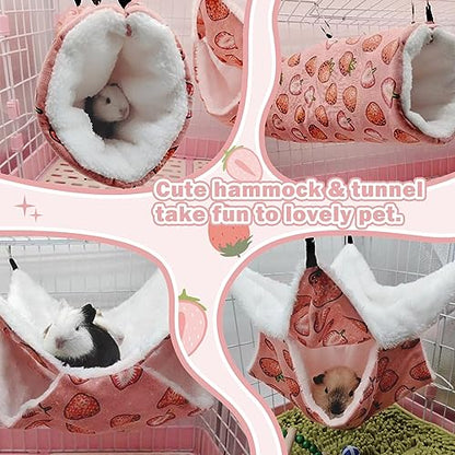 Rat Ferret Hammock Toys Cage Accessories, Guinea Pig Hideout Tunnel, Warm Bed for Rat Ferret Guinea Pig Sleep Hide and Play (2.Hammock+Tunnel) - color: 2.Hammock+tunnel