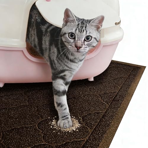 Cat Litter Mat Traps Litter from Litter Box XL Size 47"X36" Durable Trapping Rug, Non-Slip and Waterproof, Easy to Clean - color: Brown