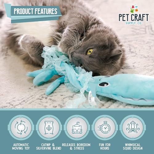 Pet Craft Supply Flipper Flopper Interactive Electric Realistic Flopping Wiggling Moving Fish Potent Catnip and Silvervine Cat Toy Sassy Squid, All Breed Sizes