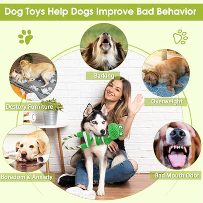 Duty Dog Rope Toys with Crinkle Paper & Squeaker - Interactive Tug of War Pull Toy for Puppy Boredom, Teeth Cleaning -Tough Chew Toys for Small, Medium, and Large Breeds