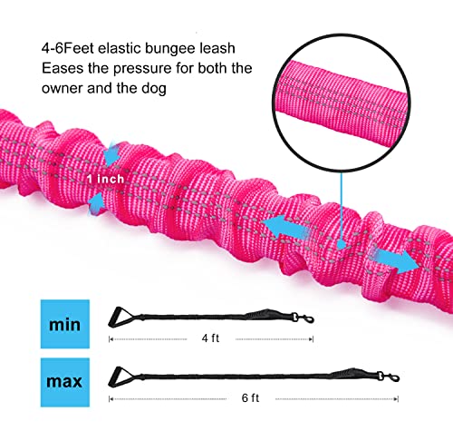 6FT Highly Reflective Heavy Duty Elastic Bungee Medium and Large Dog Leash Shock Absorbing with Comfortable Padded Handle and Traffic Handle Suitable for Training Hot Pink - color: Hot Pink