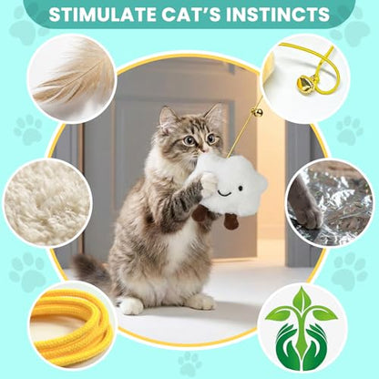 12Pack Hanging Cat Toy for Bored Indoor Cats. Interactive Cat Toy Set with Cat Wand Toy Styles,Cat Feather Toy Refill and Cat Toys for Indoor Cats for Play Exercise