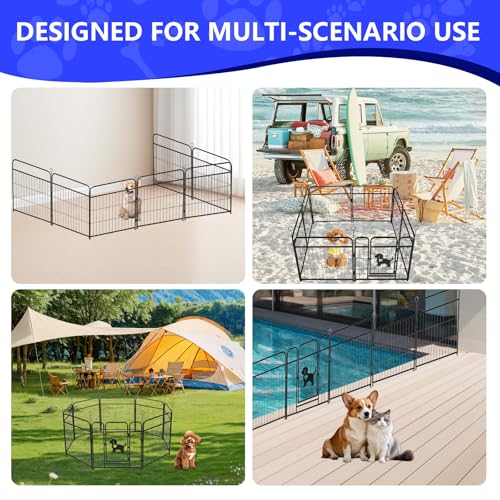 Metal Dog Playpen with Mat, Black Indoor Outdoor Pet Exercise Pen with Safety Gate, Foldable Wire Fence Enclosure (Black with mat, 24inch, 8)