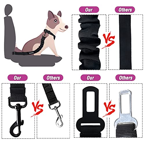 Dog Seat Belt,3 Piece Set Retractable Dog Car Adjustable Seatbelts for Vehicle Nylon Pet Safety Heavy Duty & Elastic & Durable Car Harness for Dogs - color: Set 02-Black+Pink
