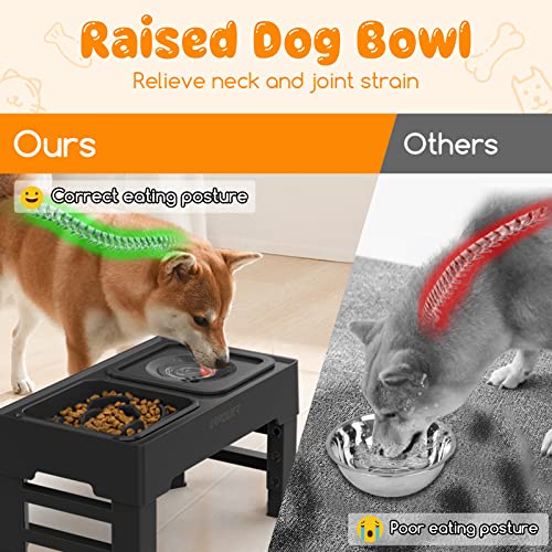 URPOWER 2-in-1 Elevated Slow Feeder Dog Bowls with No-Spill Water Bowl, 4 Height-Adjustable Raised Dog Bowls, Non-Slip Food and Water Bowls with Stand for Small, Medium, Large Dogs, Cats and Pets - color: Black, size: Slow Feeder