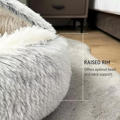 Cat Bed Round Fluffy Hooded Cat Bed Cave, Anti-Anxiety Cave Bed with Hooded Blanket, Cozy Cuddler Luxury Puppy Pet Bed, Anti-Slip Bottom and Machine Washable - color: Gray, size: Medium
