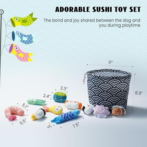 Nocciola 10 PC Sushi Squeaky Small Dog Toys, Cute Stuffed Puppy Toys with Bag, Plush Dog Squeaky Toy for Small Medium to Keep Them Busy - style: Sushi Dog Toys
