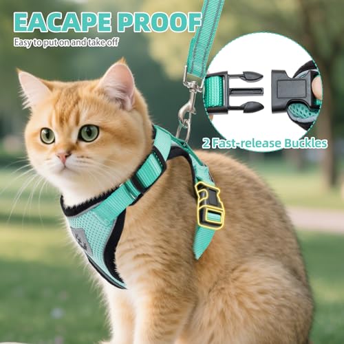 PUPTECK Cat Harness and Leash Set Escape Proof Reflective Cat Walking Harness Adjustable Soft Breathable Mesh Vest for Small Pets, Aquamarine, S - color: Aquamarine, size: S (NECK 9.5"-11", CHEST 13"-16")