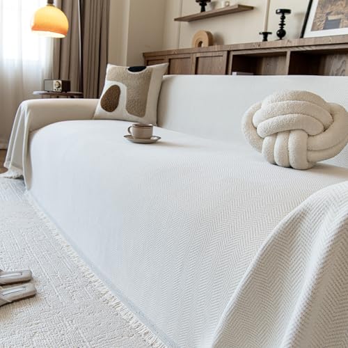 Couch Covers for Dogs 2 Cushion, Loveseat Slipcovers Washable, Pet L Shape Sectional Protector, Boho Sofa Blanket Cover, Herringbone Chenille, Cream, 71"x102" - color: Cream, size: 71" ×102