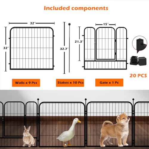 fowick 32" H x 32" W Dog Playpen 10 Panels, Black Metal Puppy Exercise Pen for Indoors & Outdoors, Foldable Animal Barrier Fence, Portable Pet Play Pen for Small Dogs & Rabbits, No Dig Fence