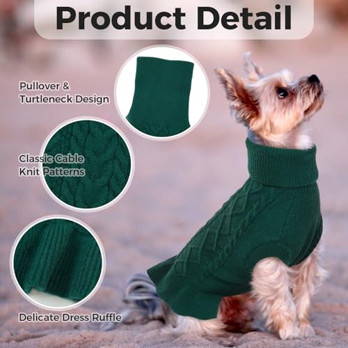 Lelepet Dog Sweater Christmas Turtleneck Knitwear Sweatshirt Cable Knit Warm Dress for Small Medium Large Dogs Puppy Fall Sweater, Pitbull, Lab, XL, Green - color: Dark Green, size: XL