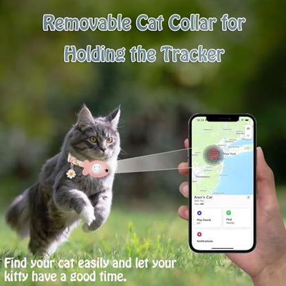 Cat Collar for Airtag, Breakaway GPS Tracker Kitten Collar with Airtag Holder and Bells for Girl Boy Cats Cute Personalized Cat Collar with Fish Adjustable Length (Pink)