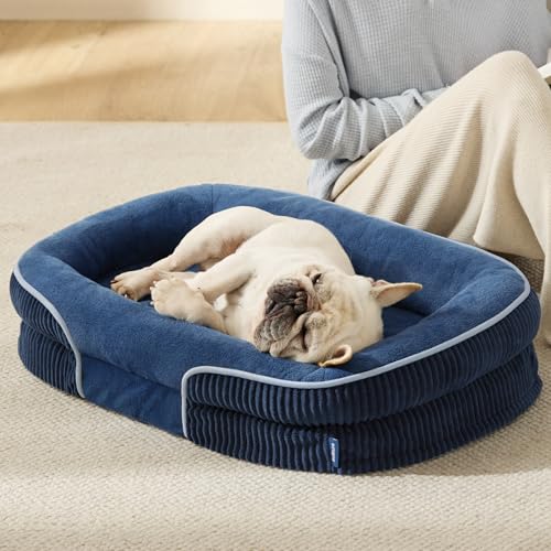 Bedsure Orthopedic Dog Bed Medium Size Dog - 360° Oval Bolster Medium Dogs Beds for Senior Dogs with Waterproof Washable Cover, Comfort Pet Sofa Couch with Ultra-Soft Fleece, Navy Blue, 30" - color: Navy Blue, size: 30"lx20"wx6.5"th
