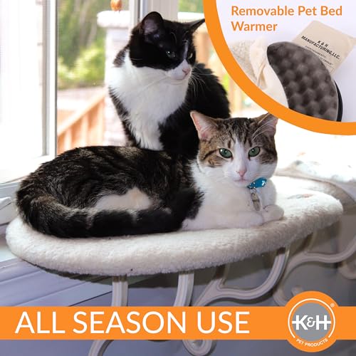 K&H Pet Products Kitty Sill Heated Cat Window Perch for Large Cats, Orthopedic Window Hammock Bed Holds 40LBS, Washable Cover, Kitty Windowsill Bed Seat for Indoors - Cream Fleece, Heated, 14 X 24in - style: Heated
