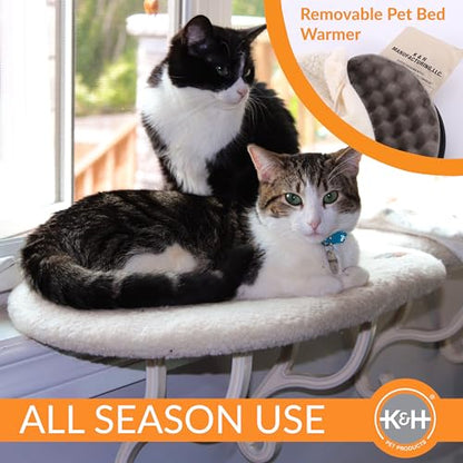K&H Pet Products Kitty Sill Heated Cat Window Perch for Large Cats, Orthopedic Window Hammock Bed Holds 40LBS, Washable Cover, Kitty Windowsill Bed Seat for Indoors - Cream Fleece, Heated, 14 X 24in - style: Heated