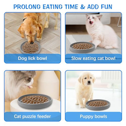 Fhiny Slow Feeder Dog Bowl, Silicone Dog Puzzle Bowl Slow Feeder Puppy Bowls Slow Eating Modern Lick Mat Design Dishwasher Microwave Fit for Fast Eaters, All Small Medium Dogs Puppy Doggy (Grey) - color: Grey