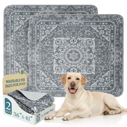 Washable Pee Pads for Dogs, 2 Pack Reusable Puppy Pads Waterproof, Absorbent and Leakproof Dog Pee Pads, Non Slip Puppy Training Pads, Pet Mat for Floor, Crate, Couch, Whelping,Grey, 36"x41" - size: 36"x41"(Pack of 2)