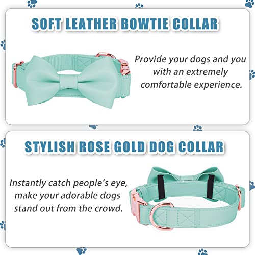 Soft Leather Bowtie Dog Collar - Adjustable Cute Bow Tie Collar [Easy to Clean] with Stylish Rose Gold Heavy Duty Metal Buckle for Small Medium Large Dogs Mint Green S - color: Mint Green, size: S(12.2"-16.9")
