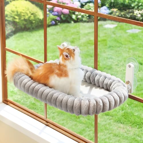 Zakkart SnugCloud Foldable Cat Window Perch - Cordless, Ultra Soft Machine Washable Bed with 4-Sided Bolster, Metal Frame - Window Hammock for Large Cats and Kittens (Gray, Large) - color: Gray, size: Large (24.8"x15.7")