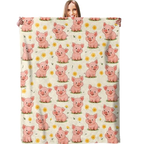Cute Pig & Daisy Blanket - Plush, Soft, Comfy, Lightweight, Warm, Fuzzy, Cozy Flannel Throw Blanket for Couch, Travel, Bed, Office, Outdoor - 50in×60in - color: Pig23, size: 50in×60in