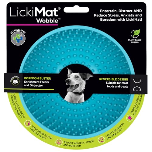 LickiMat Wobble, Dog Slow Feeder Bowl Lick Mat, Boredom Anxiety Reducer; Perfect for Food, Treats, Yogurt, or Peanut Butter. Fun Alternative to a Slow Feed Dog Bowl, Turquoise - color: Turquoise