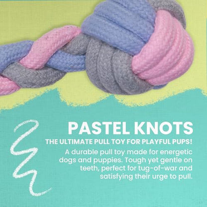 SNUG AROOZ Pastel Knots Rope Dog Toy – Durable Two-Knot Design in Fun Pastel Colors - Perfect for Tugging - Chewing and Interactive Play - style: Pastel Knots