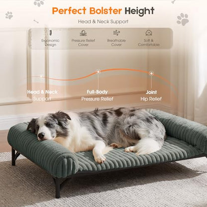 Elevated Dog Bed with Removable Fluffy Pillow Cushion, Raised Pet Cot Washable Bolster, Dog Couch Sofa, Anti Slip Feet, Breathable Mesh, Light Grey, 49"×36" - color: light grey, size: Xl(49"×36"×8")