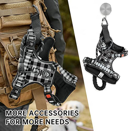 Dog Harness (Checkered Black,S) with Leash, Reflective, Adjustable, Soft Padded, Easy Control Handle, for Small Dogs, Front & Rear Clip Design - color: Checkered Black, size: 【S】neck 11-15" chest 15-21"