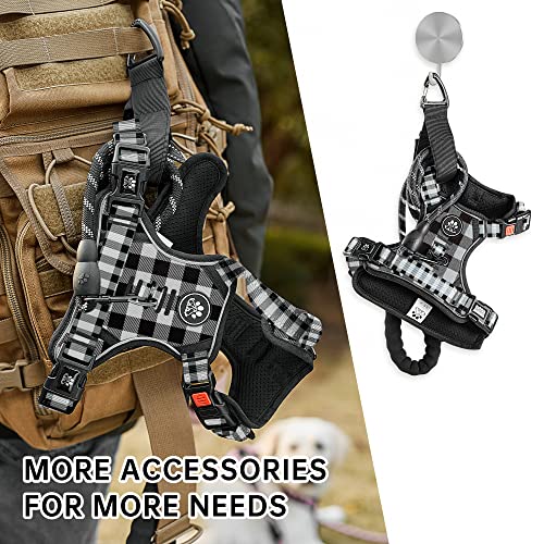 Dog Harness (Checkered Black,S) with Leash, Reflective, Adjustable, Soft Padded, Easy Control Handle, for Small Dogs, Front & Rear Clip Design - color: Checkered Black, size: 【S】neck 11-15" chest 15-21"