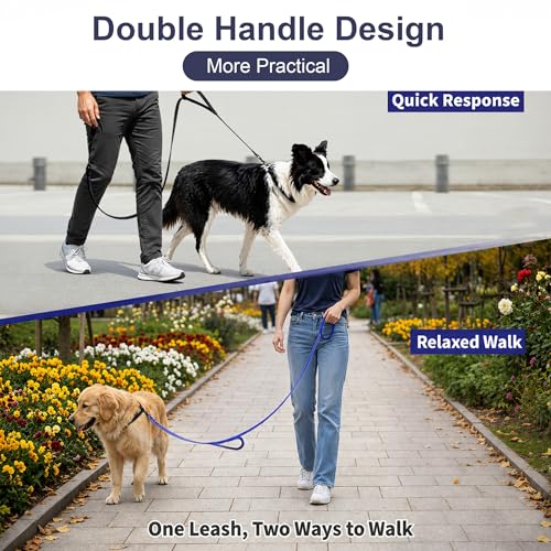 2 Pack Dual Handle Dog Leash, 6ft x 1in Heavy Duty Reflective Nylon Leash with Padded Grip, Traffic Handle, D-Ring, Tangle-Free Dog Lead for Small, Medium & Large Dogs, Safe Night Walks (Black+Blue) - color: 2PCS-Black+Blue