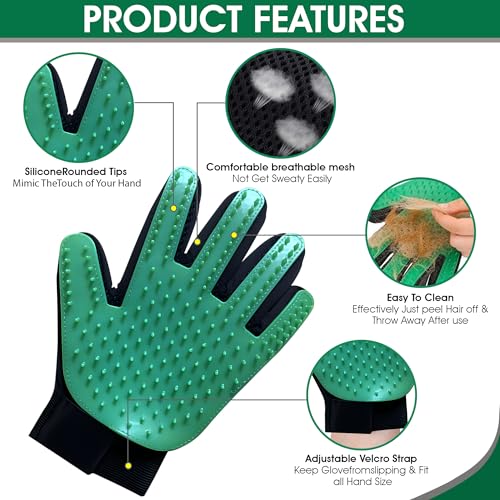 Upgrade Pet Grooming Gloves, Grooming Gloves for Dogs, Cats, Rabbits & Horses with Long and Short Hair, Efficient Pets Hair Remover Mittens - 1 Pair (Green) - color: Green