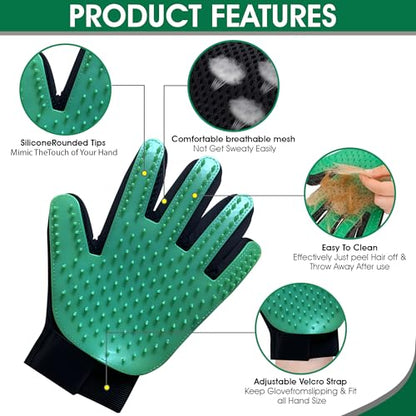 Upgrade Pet Grooming Gloves, Grooming Gloves for Dogs, Cats, Rabbits & Horses with Long and Short Hair, Efficient Pets Hair Remover Mittens - 1 Pair (Green) - color: Green
