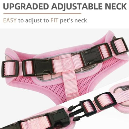 PUPTECK Soft Mesh Dog Harness and Leash Set Pet Puppy Cat Adjustable Reflective Padded Vest No Pull Harnesses, Pink, S - color: Pink, size: S (NECK: 13-15", CHEST: 14-18")