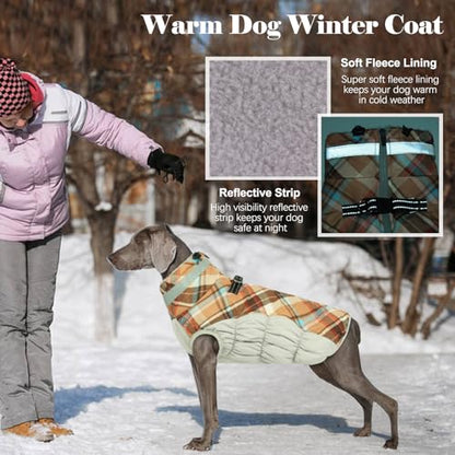 Lelepet Warm Dog Winter Coat Dog Coats for Small Dogs Waterproof Dogs Jacket with Harness Built in Reflective Cold Weather Coats Windproof Zip-Up Winter Fleece Vest Snowsuit Chihuahua Brown Plaid - color: Brown Plaid, size: X-Small