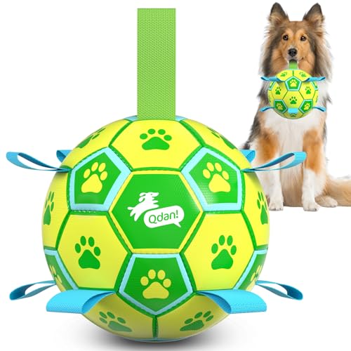 QDAN Dog Toys Soccer Ball - Durable Dog Balls with Strap for Medium Small Dogs, Puppy Birthday Gifts, Dog Tug Toy for Tug of War (8 Inch) - color: Yellow Green, size: 8 Inch