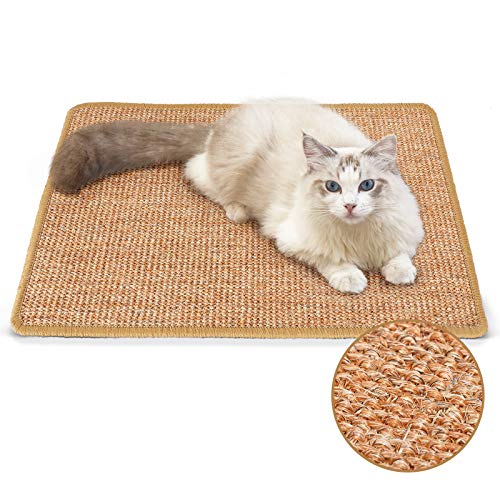FUKUMARU Cat Scratcher Mat, 23.6 X 15.7 Inch Natural Sisal Cat Scratch Mats, Horizontal Cat Floor Scratching Pad Rug with Sticky Tapes, Protect Couch and Carpets - color: Brown-23.6 x 15.7 Inch