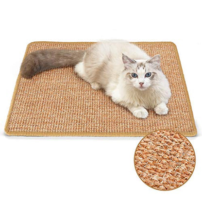 FUKUMARU Cat Scratcher Mat, 23.6 X 15.7 Inch Natural Sisal Cat Scratch Mats, Horizontal Cat Floor Scratching Pad Rug with Sticky Tapes, Protect Couch and Carpets - color: Brown-23.6 x 15.7 Inch