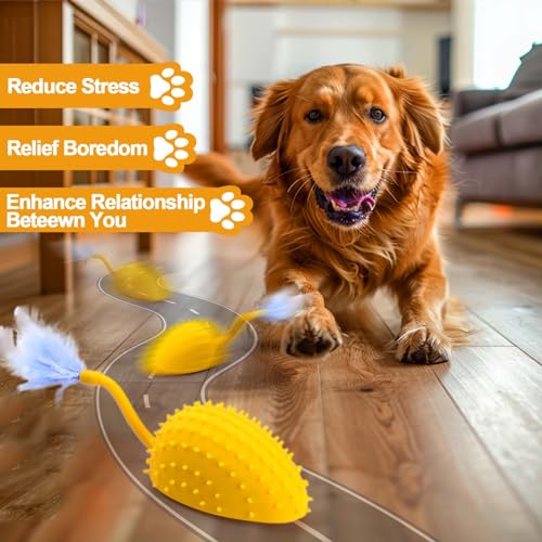 Mity rain Interactive Dog Toys, Remote Control Dog Toy with Feather Tail and Charger, Funny Dog Toys for Small Medium Dogs Outdoor and Indoor, Dog Toys to Keep Them Busy - color: Lemon Yellow