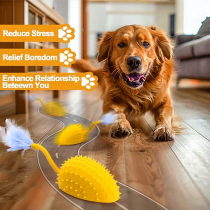 Mity rain Interactive Dog Toys, Remote Control Dog Toy with Feather Tail and Charger, Funny Dog Toys for Small Medium Dogs Outdoor and Indoor, Dog Toys to Keep Them Busy - color: Lemon Yellow