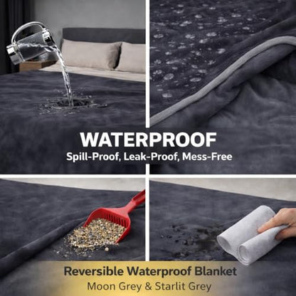 King Size Waterproof Blanket – Spill-Proof, Water-Resistant Flannel Blanket for Bed, Couch, Kids & Pets Protection, Reversible Cozy Design (Moon Grey & Starlit Grey, 90x108 - color: Moon Grey & Starlit Grey, size: King