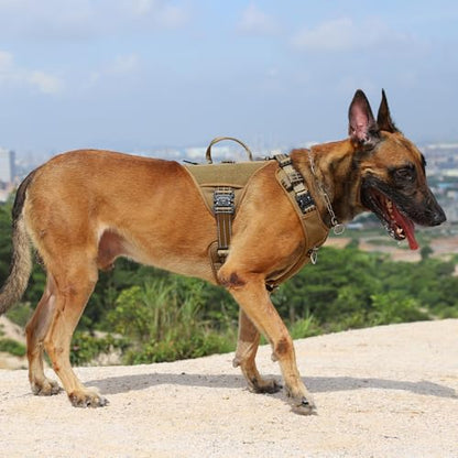 ICEFANG GN8 Tactical Dog Harness with 4X Metal Buckles for X-Large Sized Dogs,Reflective in Training Walking K9 Vest,No-Pull Front Leash Clip,Adjustable Pet Harness (Brown, X-Large (Pack of 1)) - color: Brown, size: X-Large (Pack of 1)