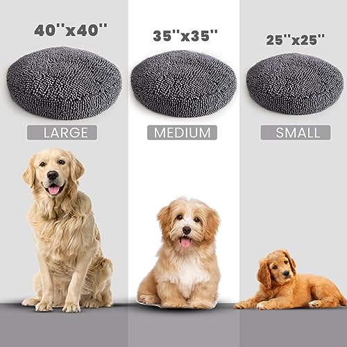 Muddy Mat®Cloud K-9 Bed for Dogs & Cats, Soft & Relaxing Round Dog Bed, Chenille Material, Removable Cover, Washable & Dryer Safe–Grey Medium(35'x35') - color: Grey, size: Medium (35''X35'')